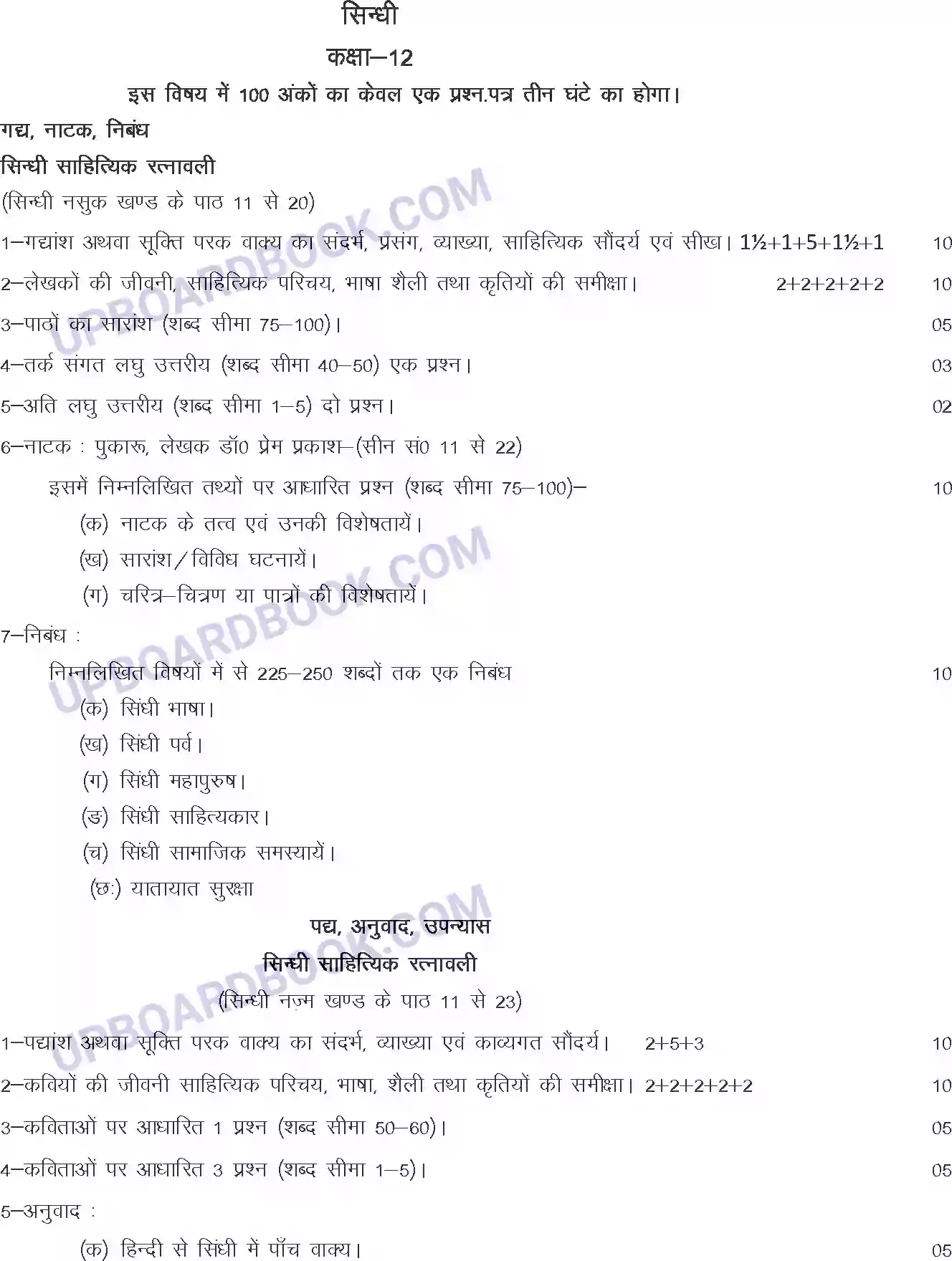 UP Board Syllabus for class 12 Sindhi Image 1