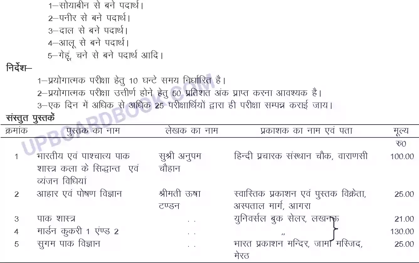 UP Board Syllabus for class 12 Trade-2 Cookery Image 4