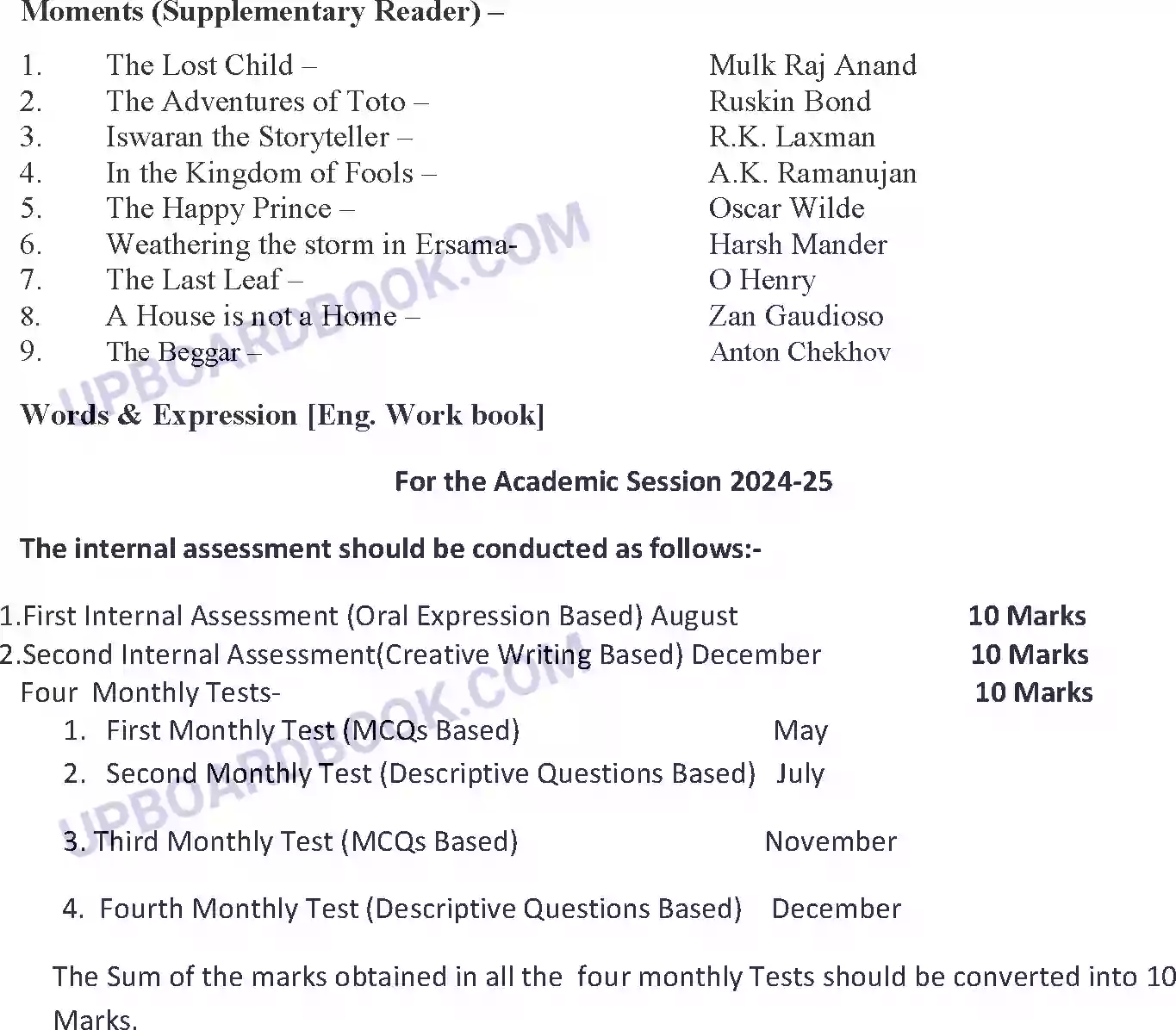 UP Board Syllabus for class 9 English Image 3