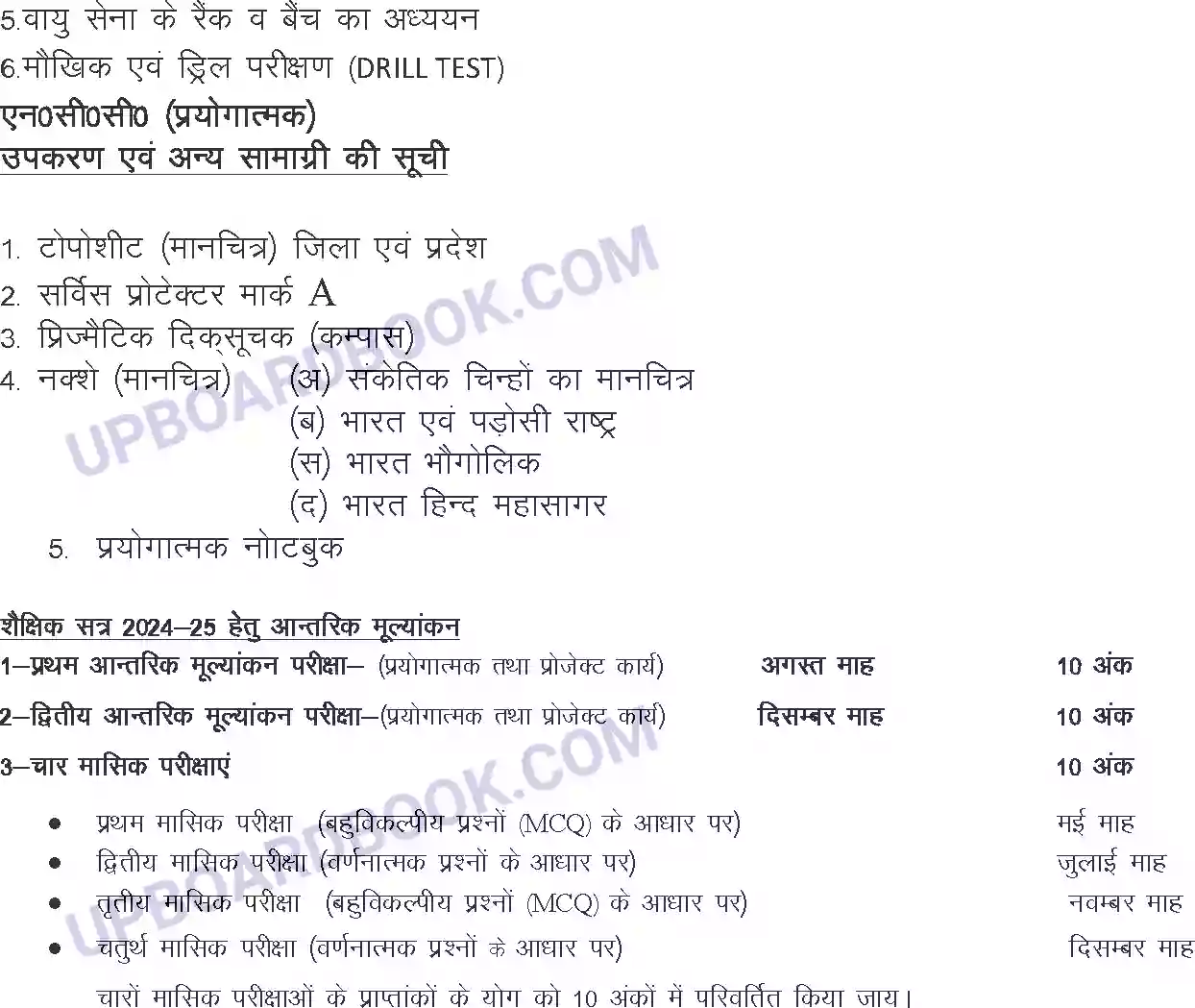 UP Board Syllabus for class 9 N.C.C. Image 2