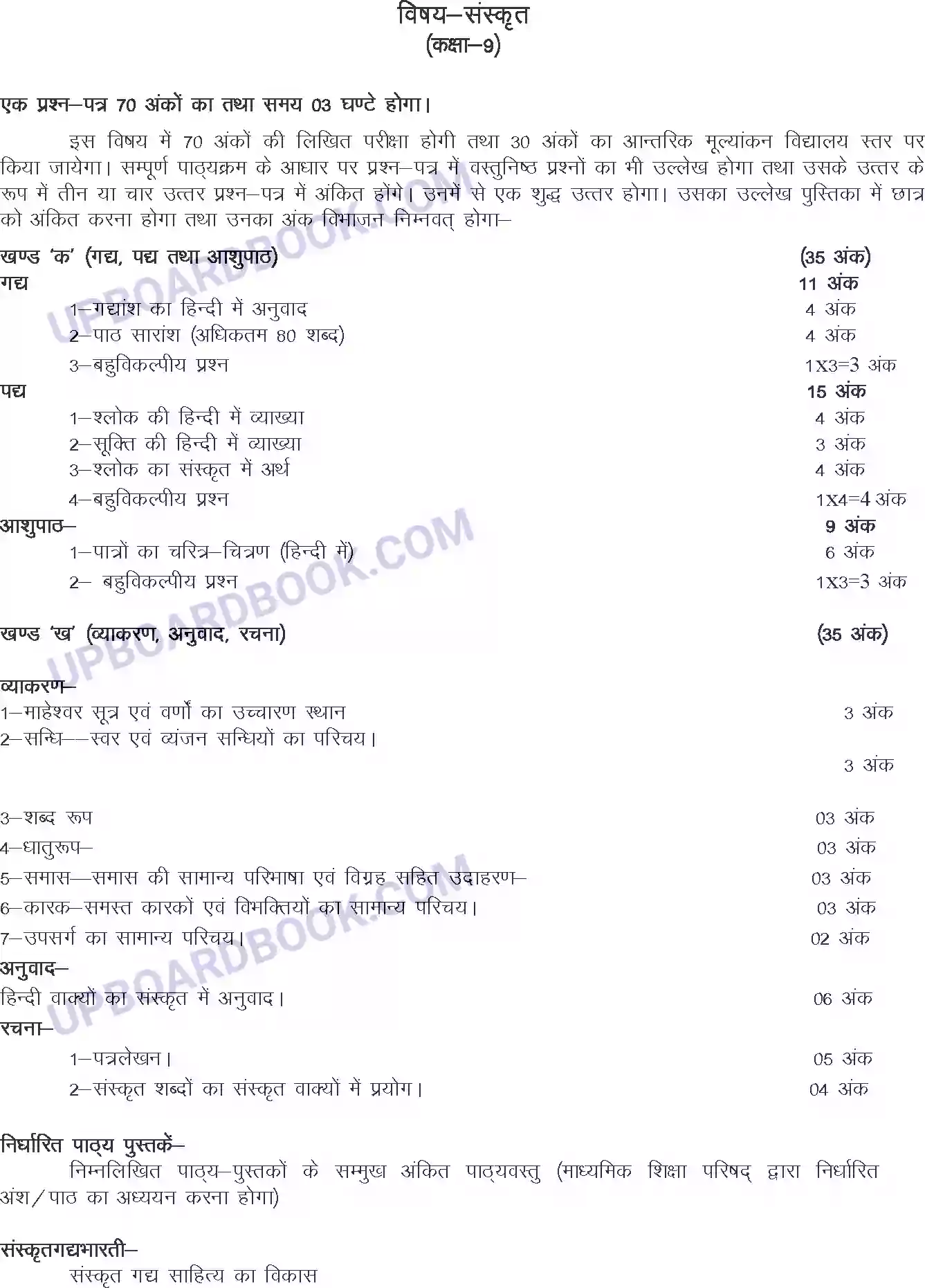 UP Board Syllabus for class 9 Sanskrit Image 1