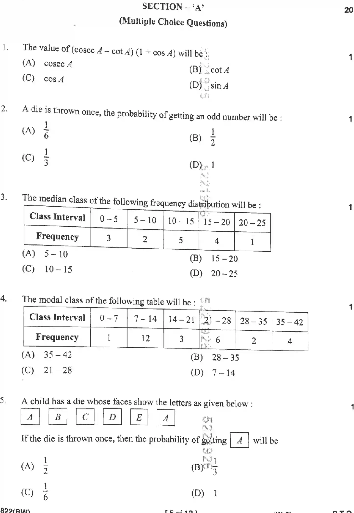 UP Board Class 10th MATHEMATICS-822-BW Previous Year Question Paper Image 5