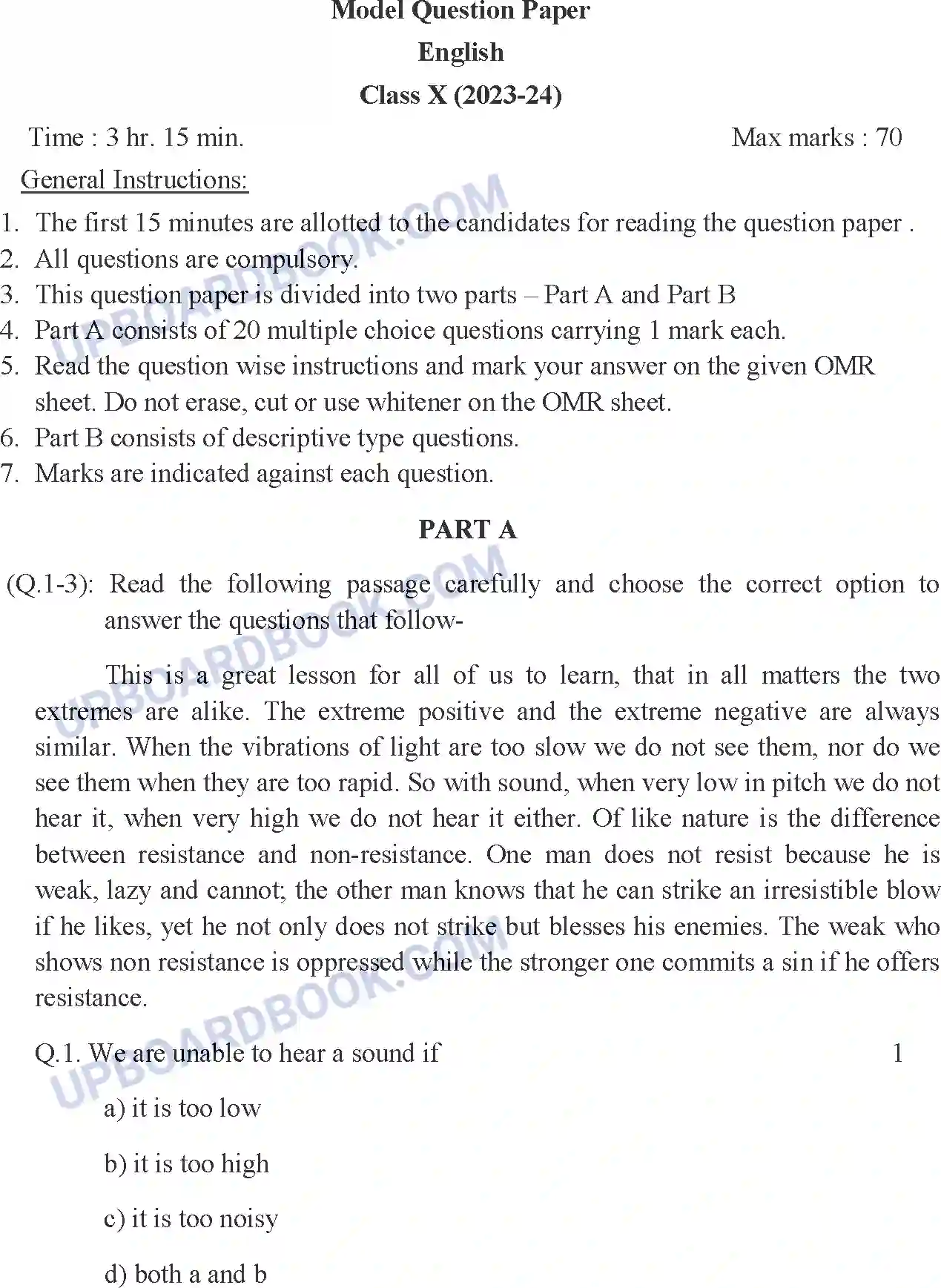 UP Board Class 10th Sample Paper 2023-24 Image 1