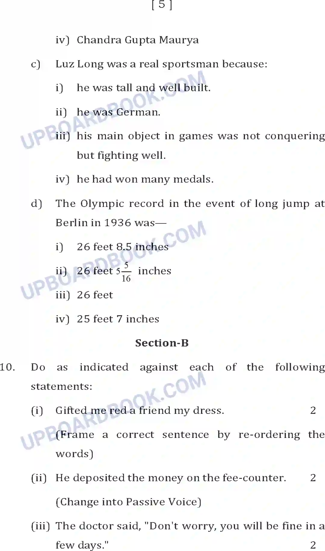 UP Board Class 10th Sample Paper 2020-21 Image 5