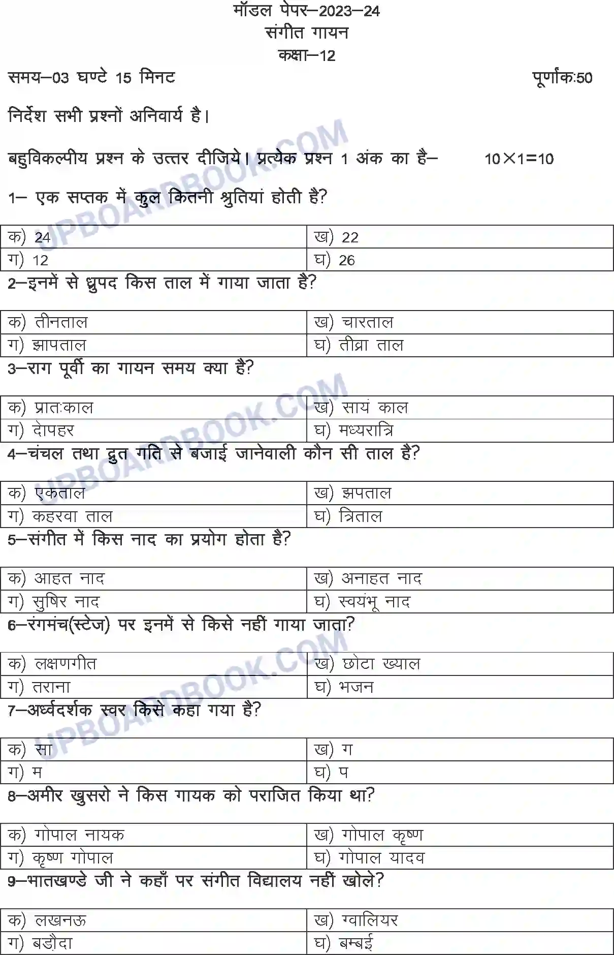 UP Board Class 12th Sample Paper 2023-24 Image 1