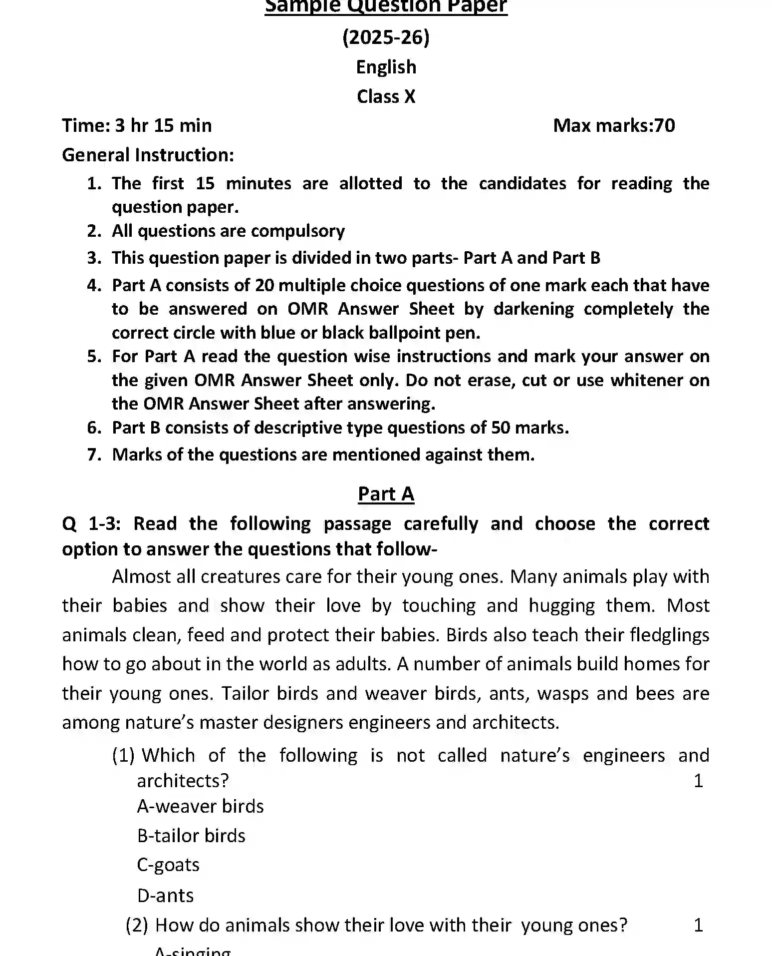 UP Board Class 10th Sample Paper 2025-26 Image 1